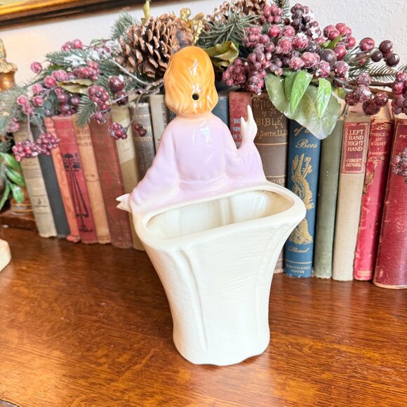 1950's Lady Planter/Head Vase Cream, Lilac and Gold Accents - Picture 9 of 14